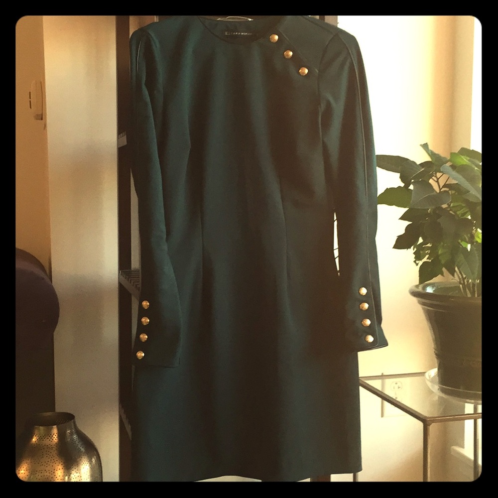 Zara dress- Forest green with gold buttons